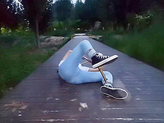 Harley Shirt Asian Girl Outdoor Bondage