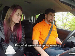 Czech babe bentover by hung tutor outdoors after giving bj