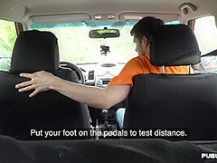 Czech babe bentover by hung tutor outdoors after giving bj