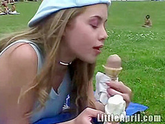 Little April comfort room rubbing pussy and natural tits