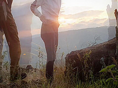 Outdoor Fuck Standing In Front Of A Very Intense Red Sunrise