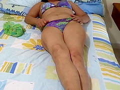 Mature And Hairy Mother, Full Masturbation On The Beach, Intense Orgasms, Bikini