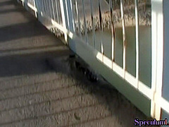 Speculum beauty peeing outdoors before internal teasing