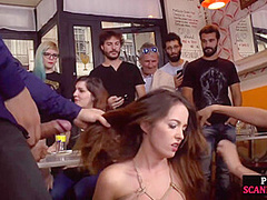 Busty public slut deepthroating maledom in bdsm group