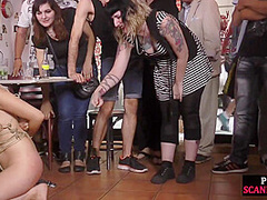 Busty public slut deepthroating maledom in bdsm group