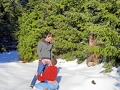 Almost Getting Caught Fucking From Behind In A Public Winter Forest