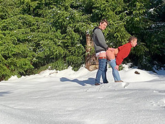 Almost Getting Caught Fucking From Behind In A Public Winter Forest