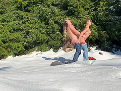 Almost Getting Caught Fucking From Behind In A Public Winter Forest