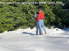 Almost Getting Caught Fucking From Behind In A Public Winter Forest