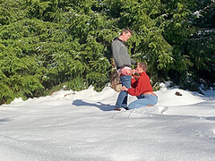 Almost Getting Caught Fucking From Behind In A Public Winter Forest