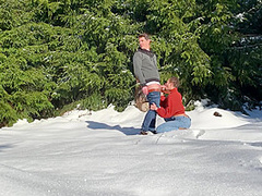 Almost Getting Caught Fucking From Behind In A Public Winter Forest