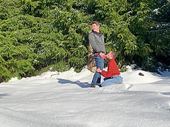 Almost Getting Caught Fucking From Behind In A Public Winter Forest