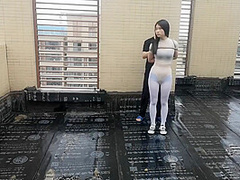 Asian Girl Cuffed On The Roof