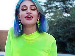 Blue-haired Babe Riding And Suck Dildo - Facial Imitation Near The Pool