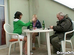 Teen rides grandpa cock in filthy threesome