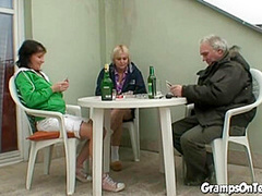 Teen rides grandpa cock in filthy threesome