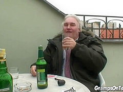 Teen rides grandpa cock in filthy threesome