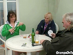 Teen rides grandpa cock in filthy threesome