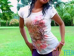 Petite solo teen gets wet fingering herself
