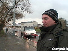 Fuck teen bangs oldie in public