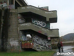 Fuck teen bangs oldie in public