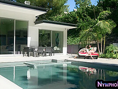 Busty lesbian milf pussylicking nympho in outdoor couple