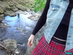 Misha Cross And Mischa Brooks In Student Fucked In Forest For Cash