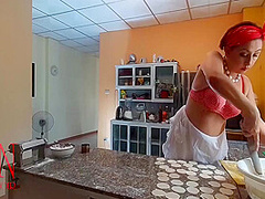 Regina Noir In Nudist Housekeeper Cooking At The Kitchen. Naked Maid Makes Dumplings. Naked Cooks. Short 1