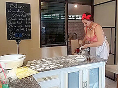 Regina Noir In Nudist Housekeeper Cooking At The Kitchen. Naked Maid Makes Dumplings. Naked Cooks. Short 1
