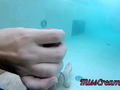 Flashing My Dick In Front Of A Girl In Public Pool And Helps Me Masturbate With Cumshot - Misscremy