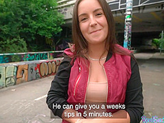 Public outdoor sex for cocksucker busty brunette babe