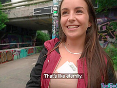 Public outdoor sex for cocksucker busty brunette babe