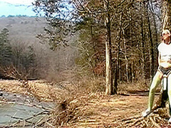 Milf Tied To Tree With Vibrator On Puss Til She Pisses Her Shorts