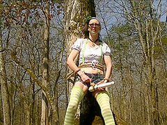 Milf Tied To Tree With Vibrator On Puss Til She Pisses Her Shorts
