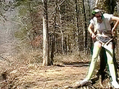 Milf Tied To Tree With Vibrator On Puss Til She Pisses Her Shorts