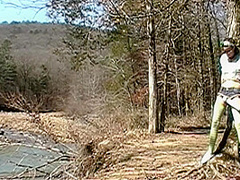 Milf Tied To Tree With Vibrator On Puss Til She Pisses Her Shorts