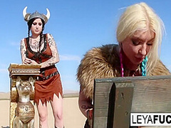 Ophelia Rain And Leya Falcon In Leya The Viking Takes A Gold Trophy Up Her Ass
