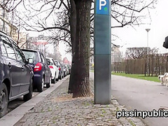 Desperate Girls Find A Hideaway In A Busy City To Squat Down And Pee