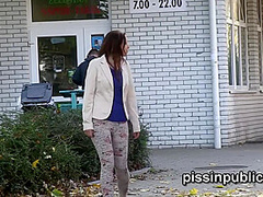 Desperate Girls Find A Hideaway In A Busy City To Squat Down And Pee