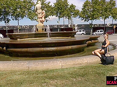 Public bdsm sub dominated outdoors before dick sucking