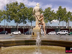 Public bdsm sub dominated outdoors before dick sucking