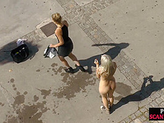 Public bdsm sub dominated outdoors before dick sucking