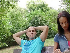 Slutty Girl Cheats On Boyfriend Outdoors In Front Of Him
