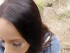 Slutty Girl Cheats On Boyfriend Outdoors In Front Of Him