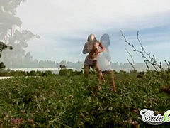 Petite teen masturbates outdoors