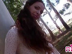 Solo teen fondling her pussy outdoors
