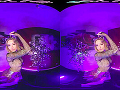 Cute blonde brings the EDM festivals home and masturbates for you in VR
