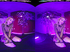 Cute blonde brings the EDM festivals home and masturbates for you in VR