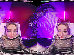 Cute blonde brings the EDM festivals home and masturbates for you in VR