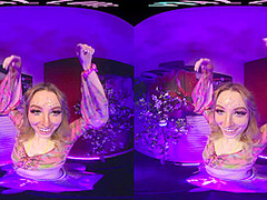 Cute blonde brings the EDM festivals home and masturbates for you in VR